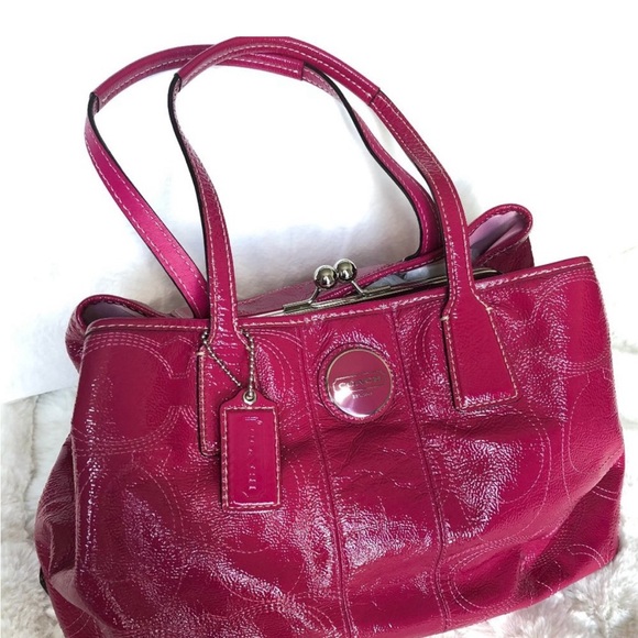 Coach bag hot pink patent leather tote - Picture 1 of 6